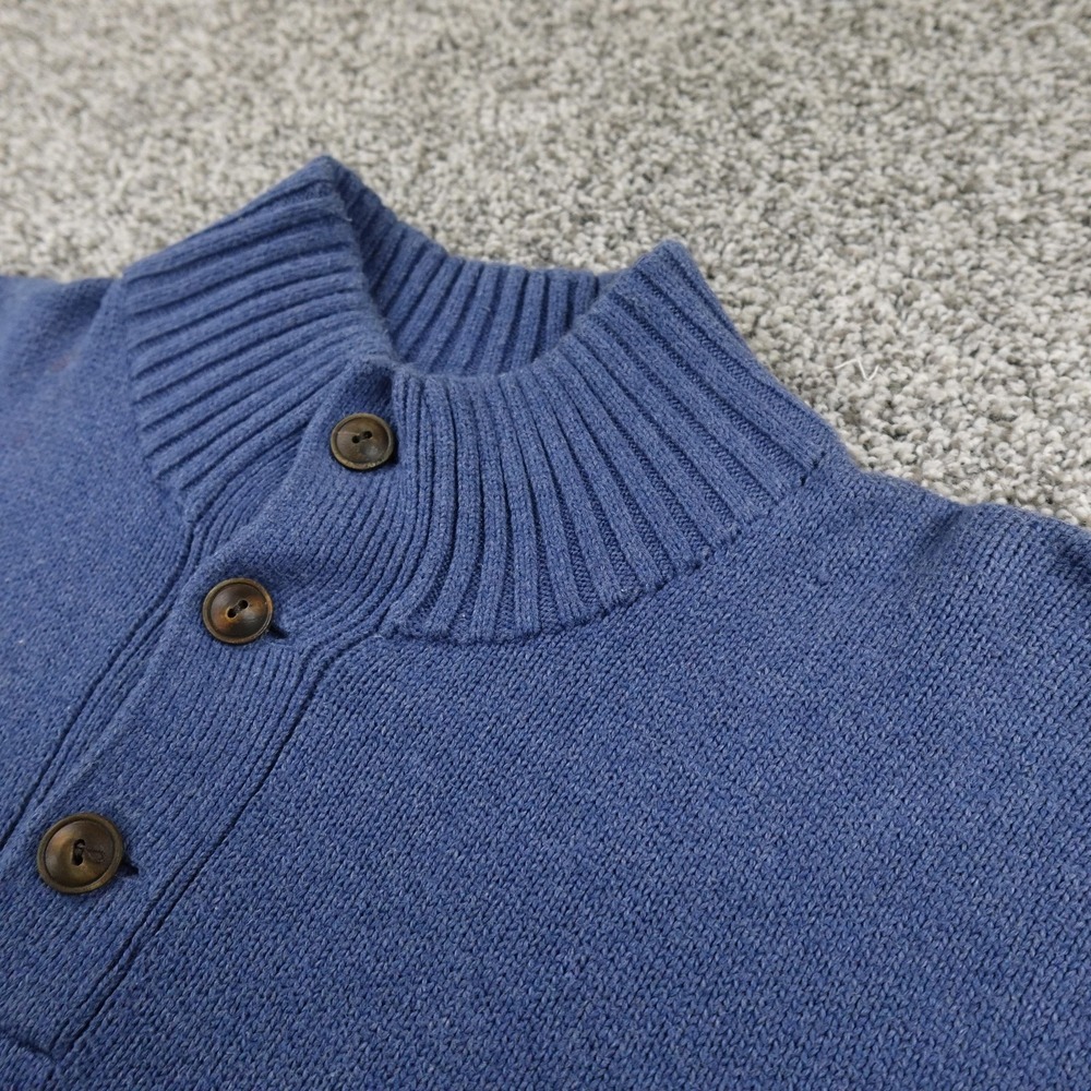 Polo Ralph Lauren Sweater Mens XL Blue Heavy Knit Pony Mock Neck Henley Pullover